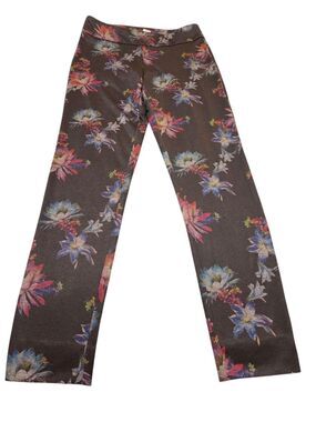 Krazy Larry Pants Women's 6 Black Floral Pull On Stretch Straight Leg USA A401